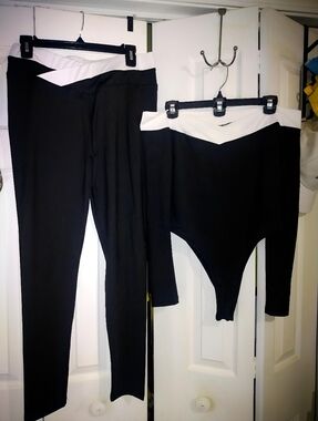 Black & White V-Waist Active Leggings and Bodysuit Set